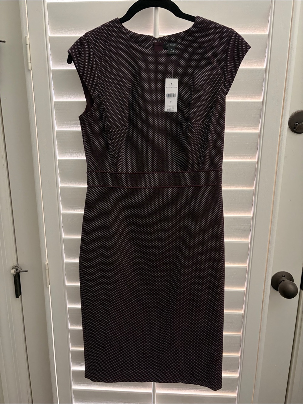 Ann Taylor Size 0 Plum Sheath Dress with Micro Dot Pattern